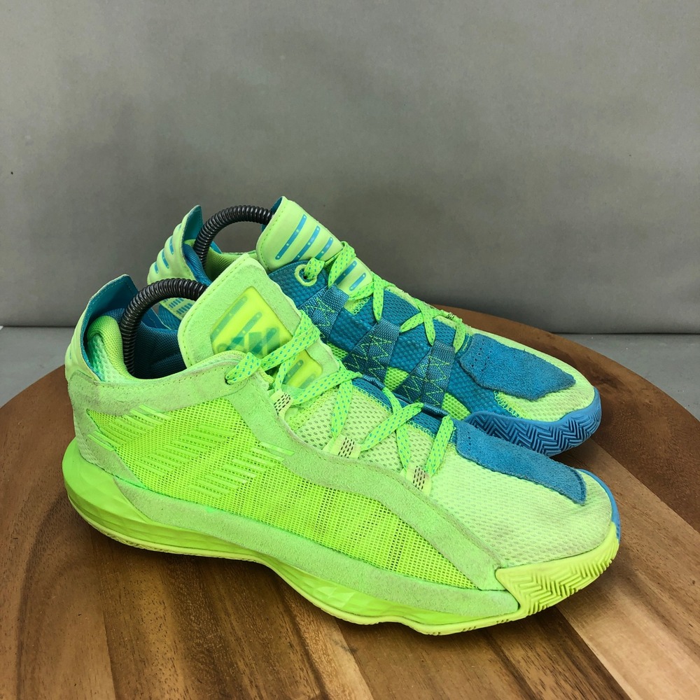 Adidas Dame 6 Jamfest Basketball Shoes Neon Green Blue Low Top Sneakers Youth 6